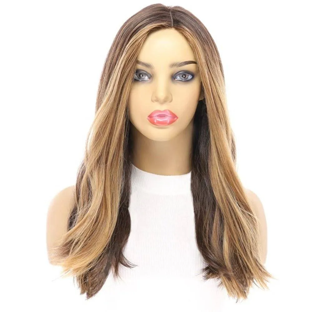 20" Luxe Silk Top Wig #Dark Brown w/ Honey Blonde Balayage, Face Framing & Money Pieces