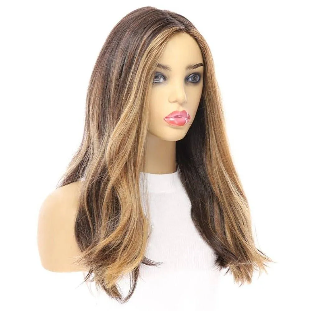 20" Luxe Silk Top Wig #Dark Brown w/ Honey Blonde Balayage, Face Framing & Money Pieces