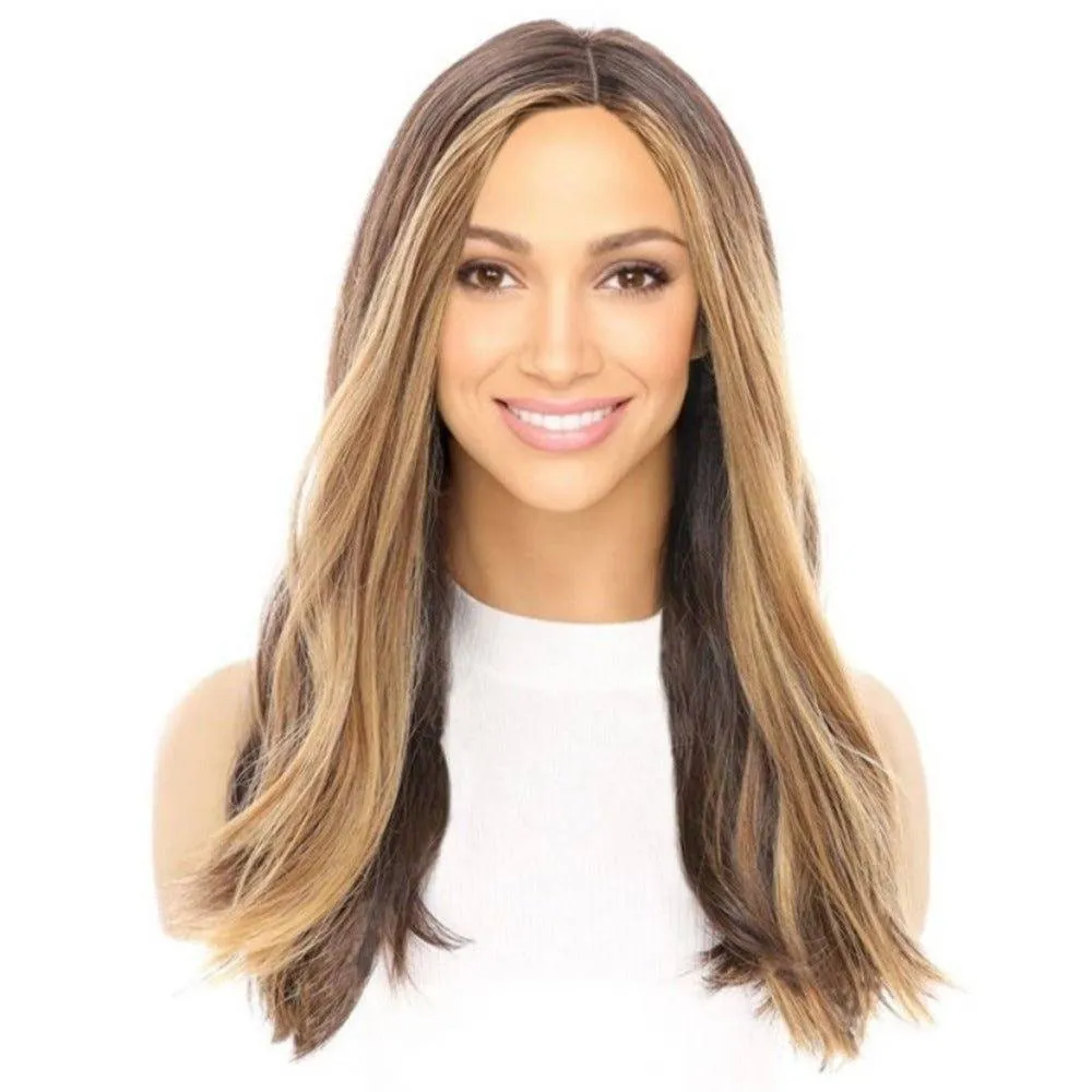 20" Luxe Silk Top Wig #Dark Brown w/ Honey Blonde Balayage, Face Framing & Money Pieces