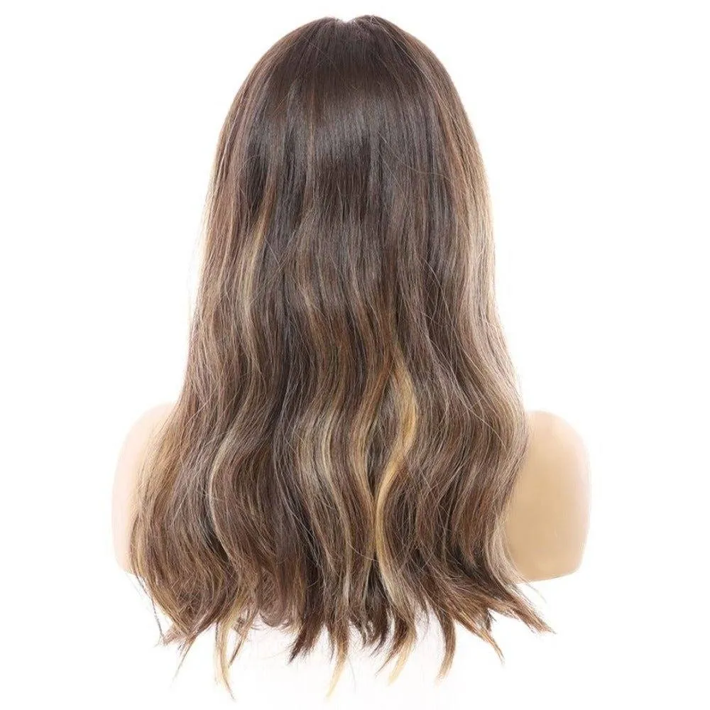 20" Luxe Silk Top Wig #Dark Brown w/ Honey Blonde Balayage, Face Framing & Money Pieces