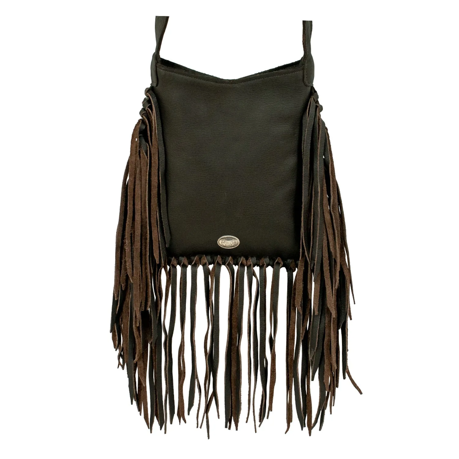 American West Womens Fringed Cowgirl 9in Chocolate Brown Leather Crossbody Bag OS