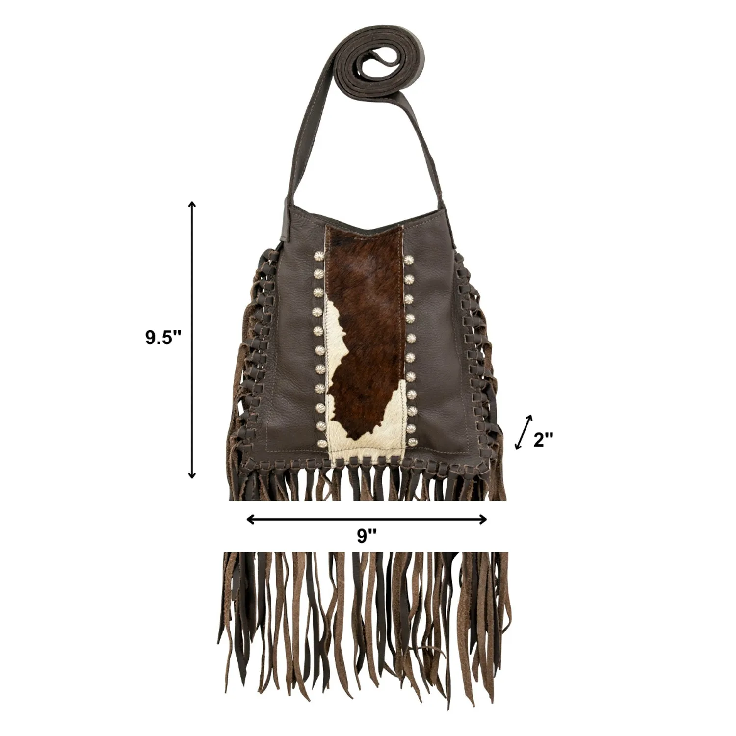 American West Womens Fringed Cowgirl 9in Chocolate Brown Leather Crossbody Bag OS