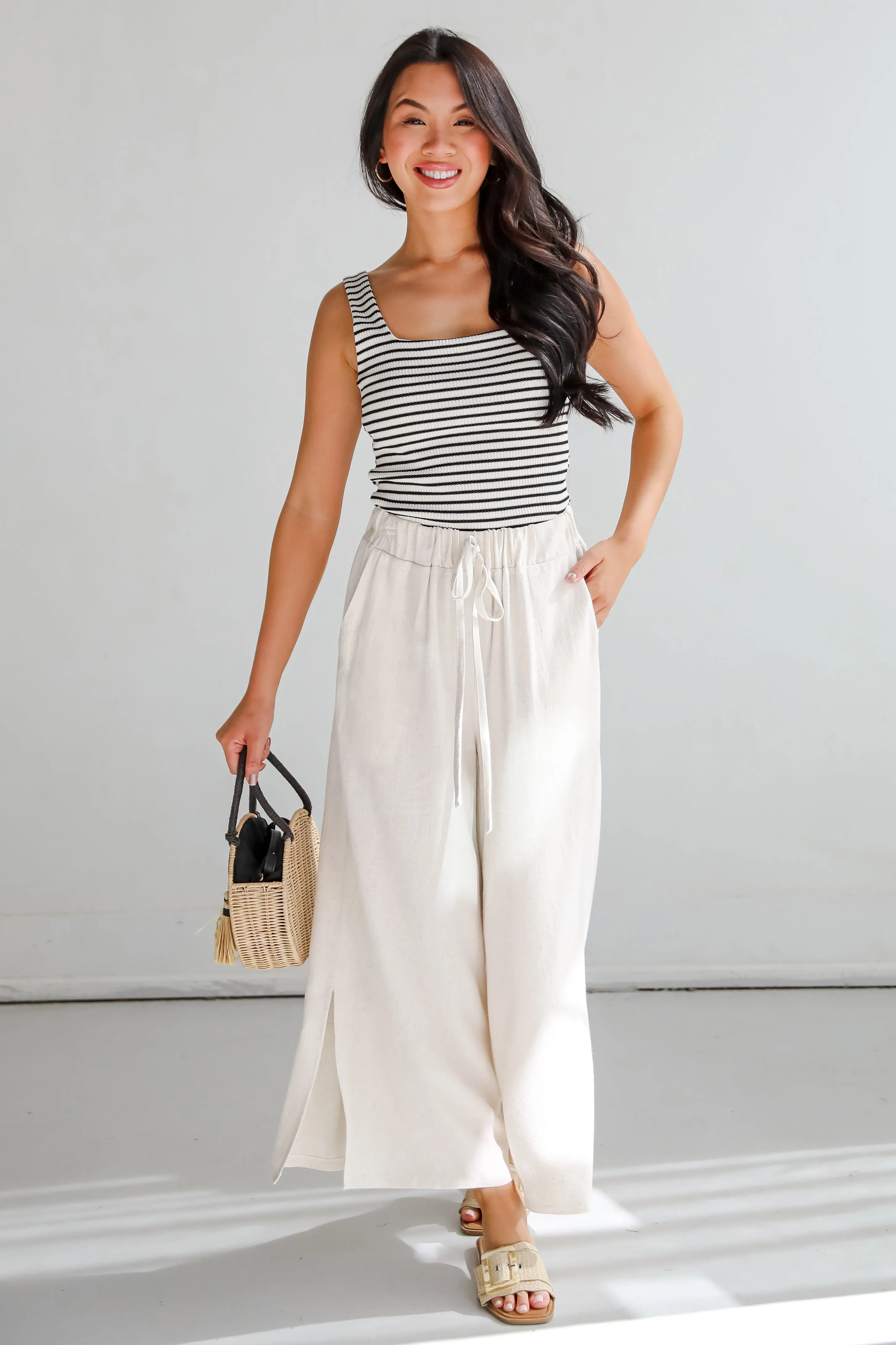 Beach Days Oatmeal Linen Pants
