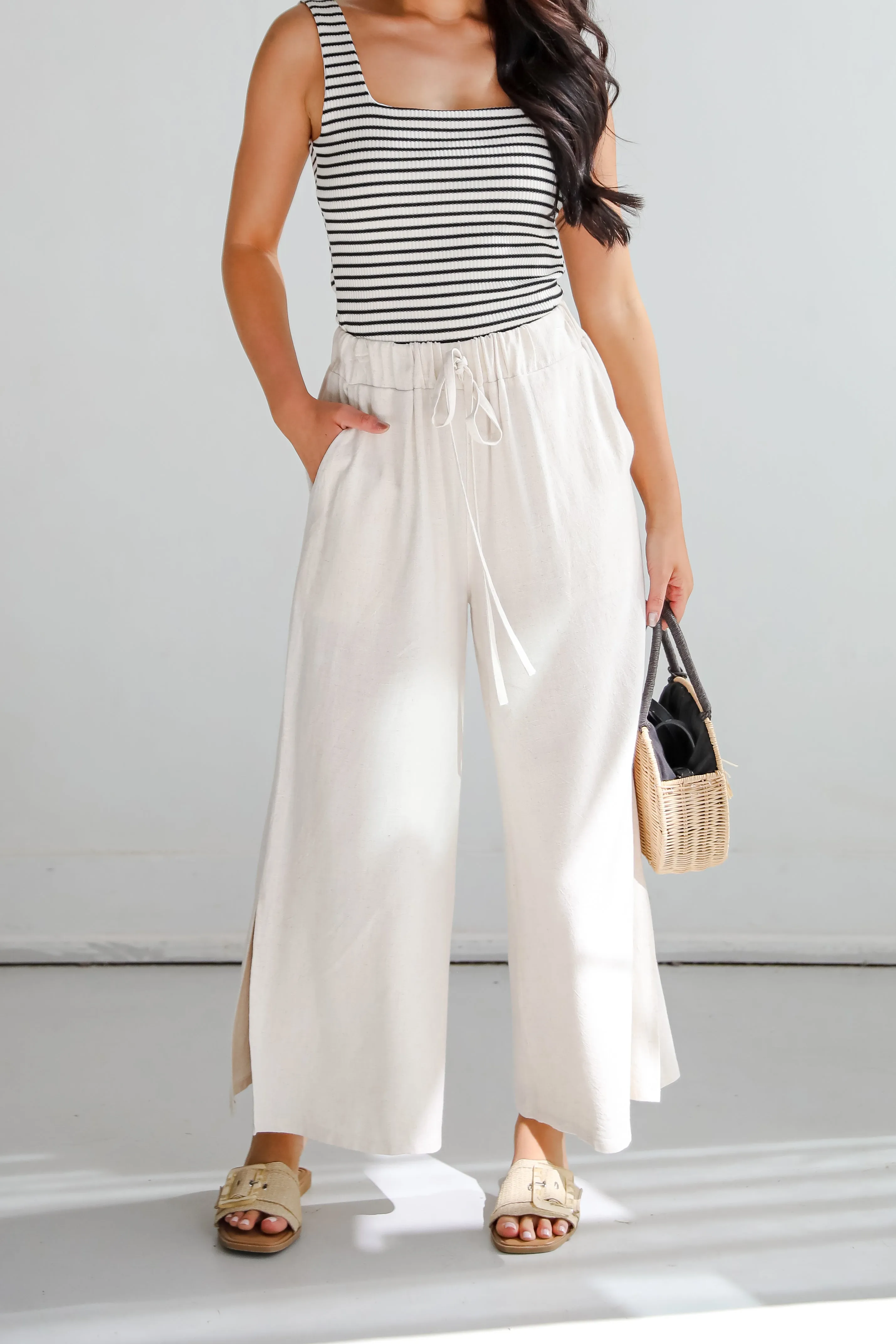 Beach Days Oatmeal Linen Pants