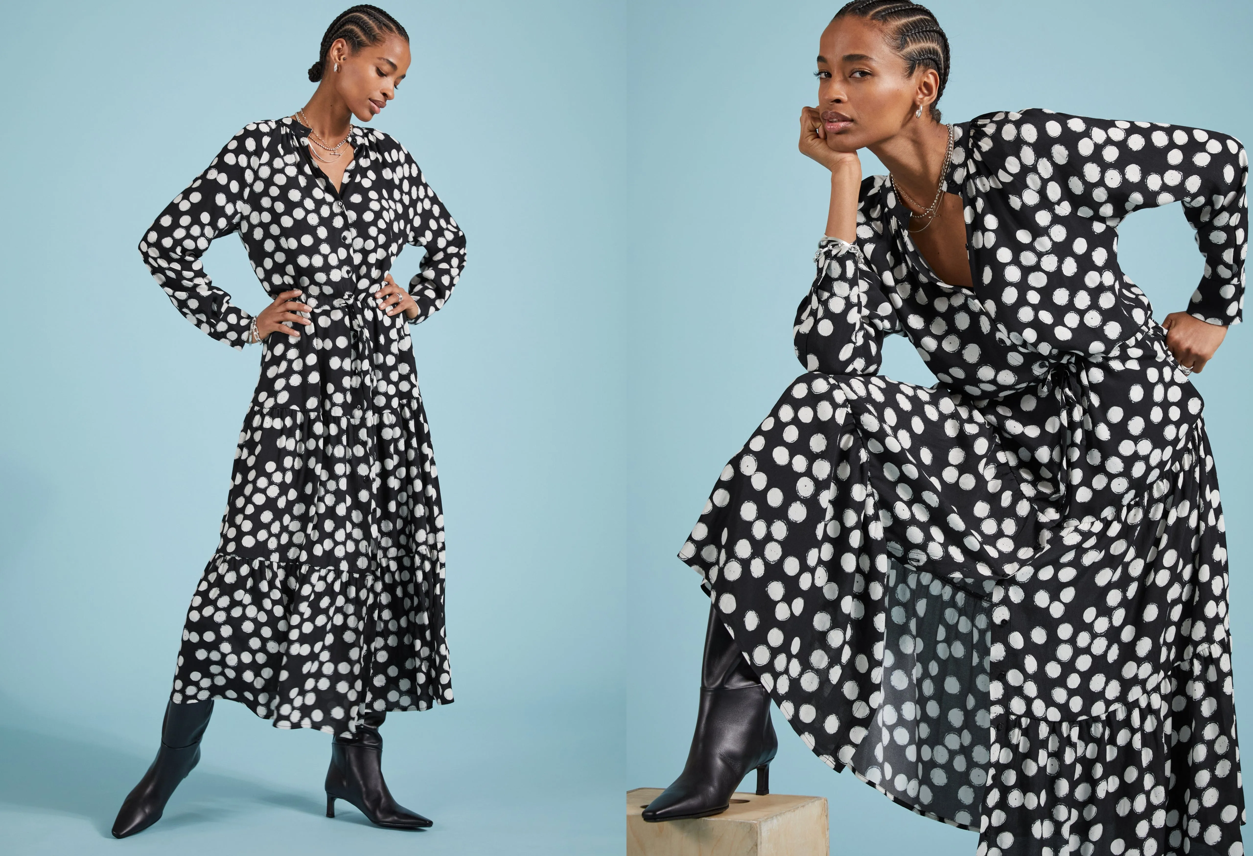 Cornelia LENZING™ ECOVERO™ Maxi Shirt Dress | Black Painted Polka