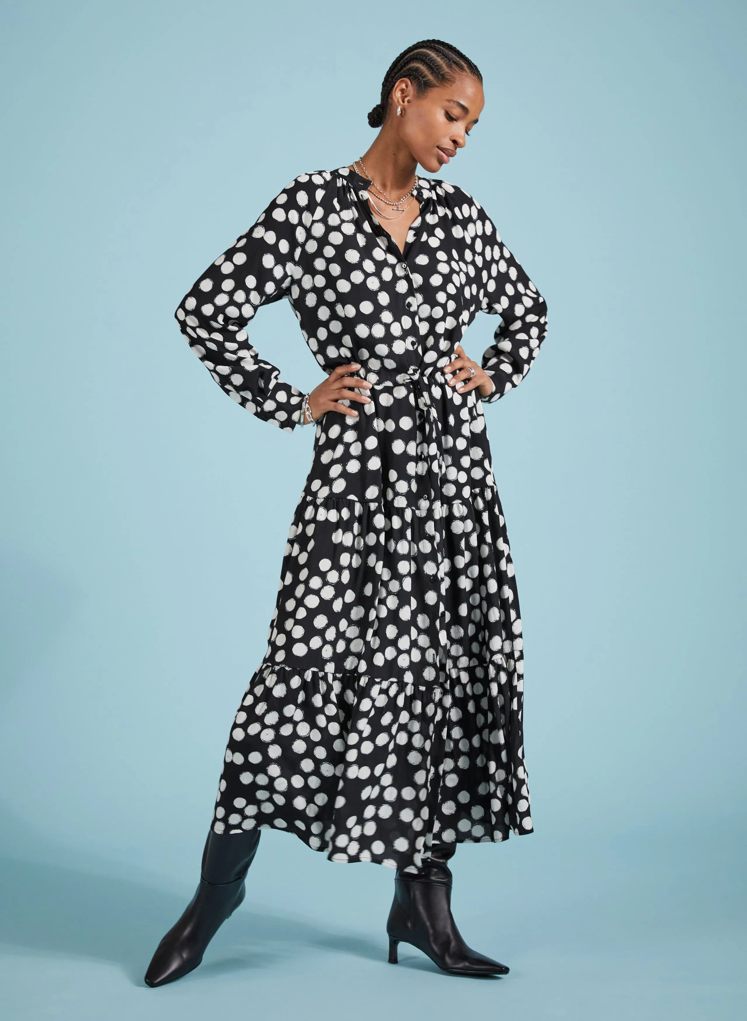 Cornelia LENZING™ ECOVERO™ Maxi Shirt Dress | Black Painted Polka