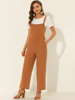 Cotton Casual Vintage Pockets Wide Leg Overalls Jumpsuit