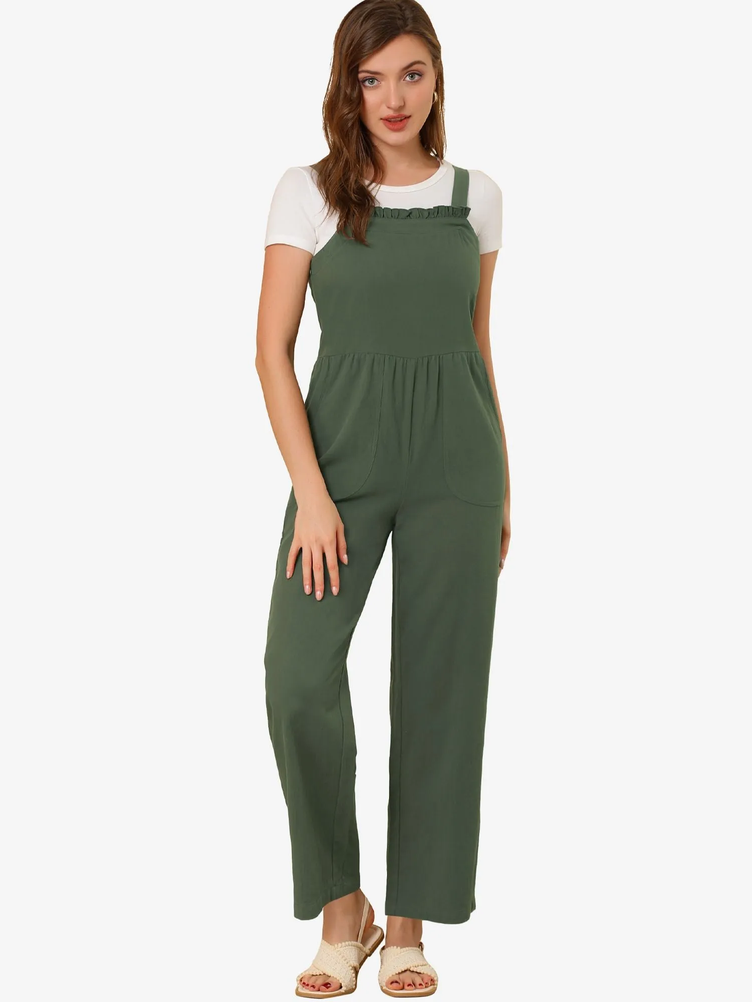 Cotton Casual Vintage Pockets Wide Leg Overalls Jumpsuit