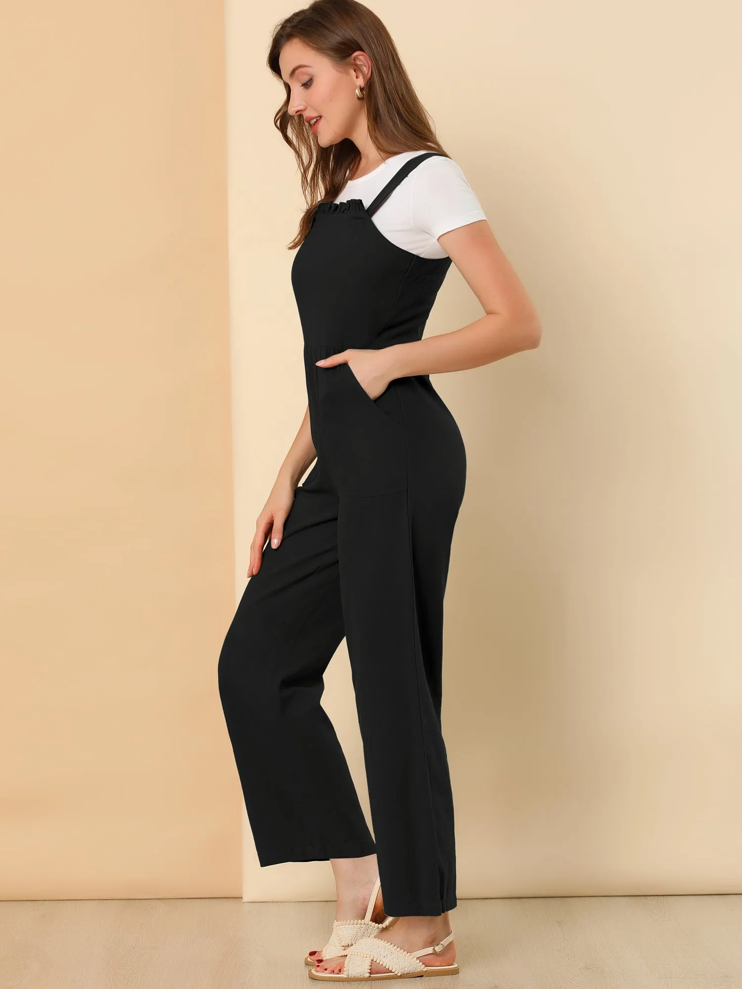 Cotton Casual Vintage Pockets Wide Leg Overalls Jumpsuit