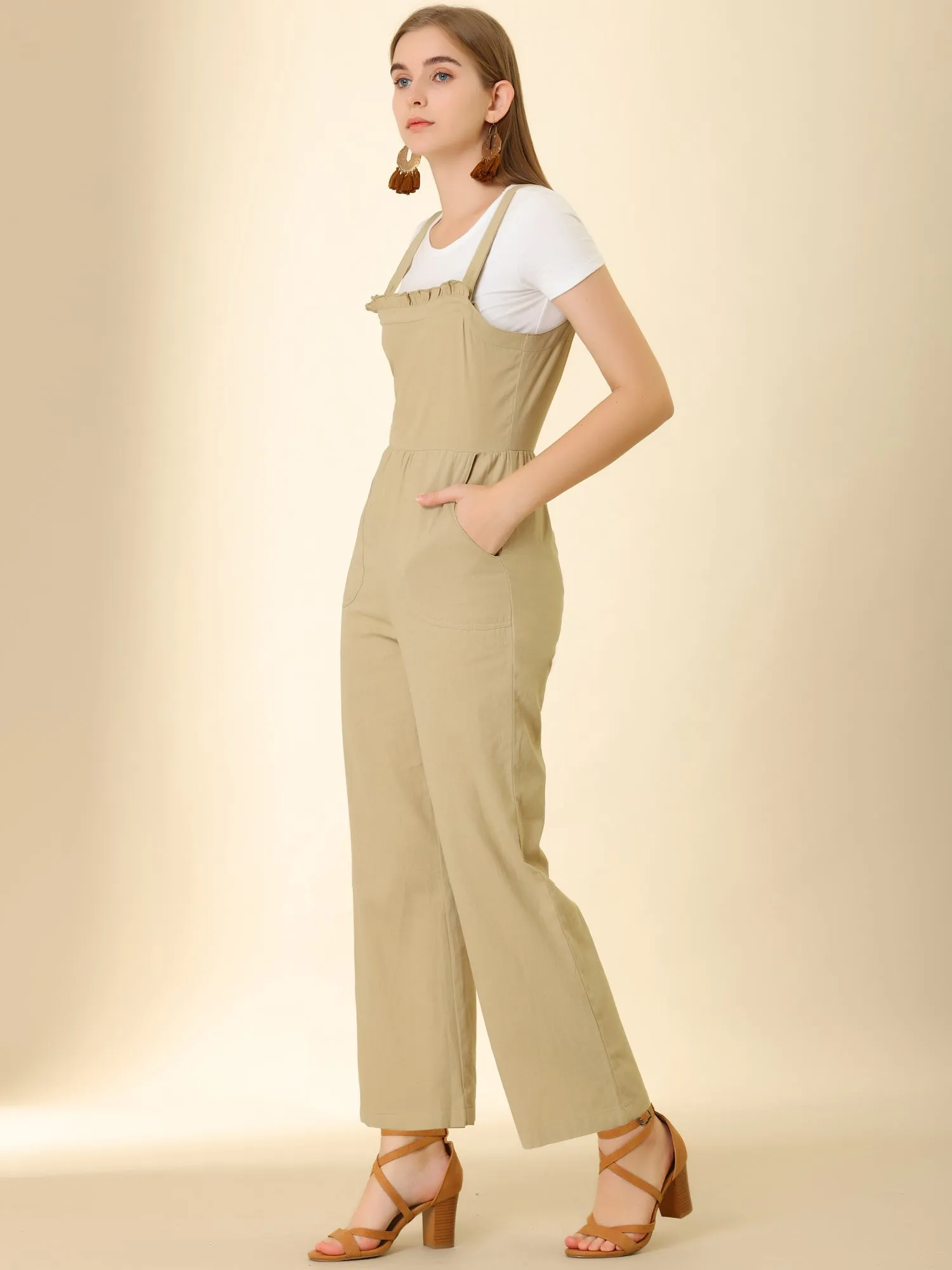 Cotton Casual Vintage Pockets Wide Leg Overalls Jumpsuit