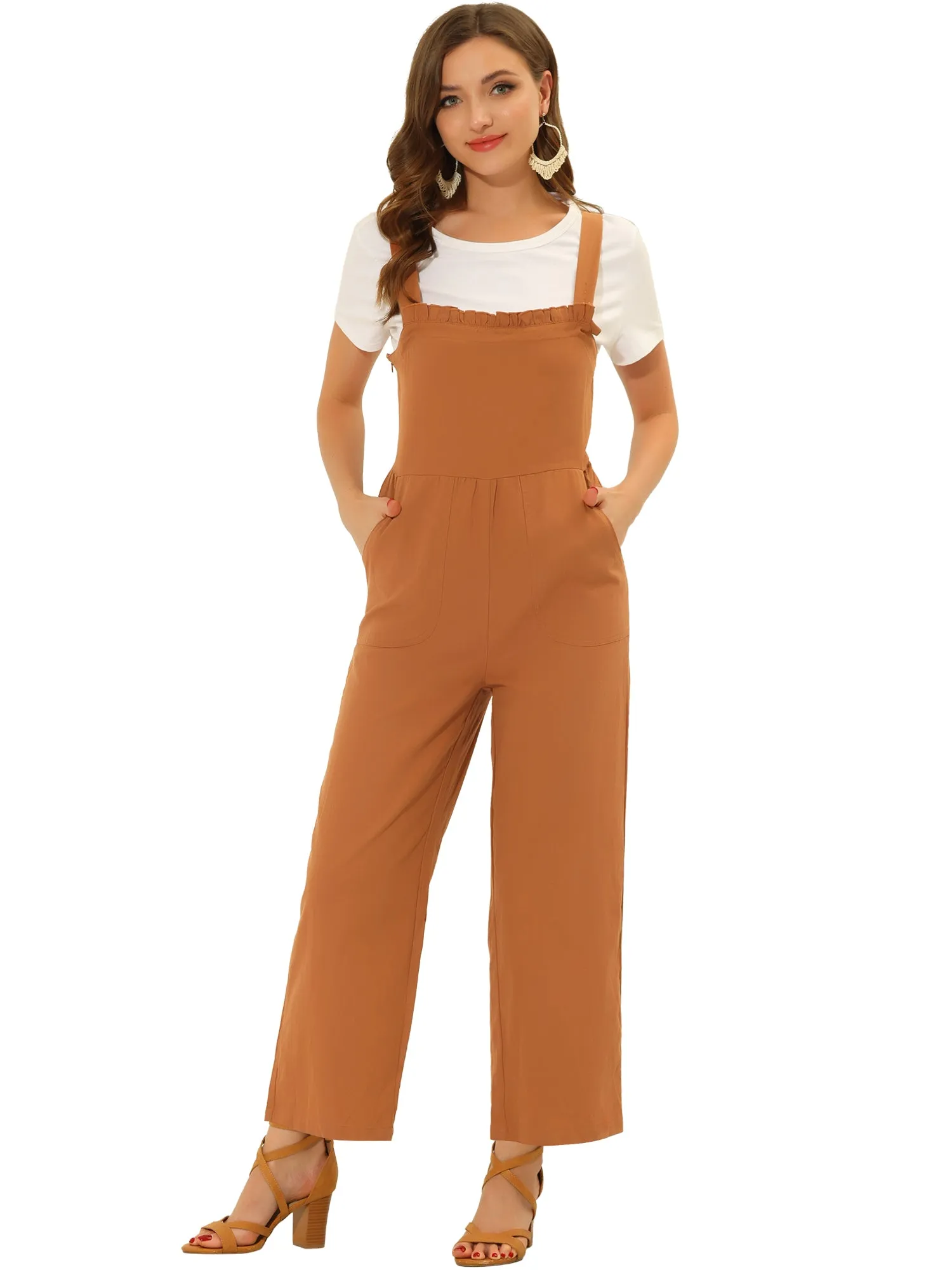 Cotton Casual Vintage Pockets Wide Leg Overalls Jumpsuit