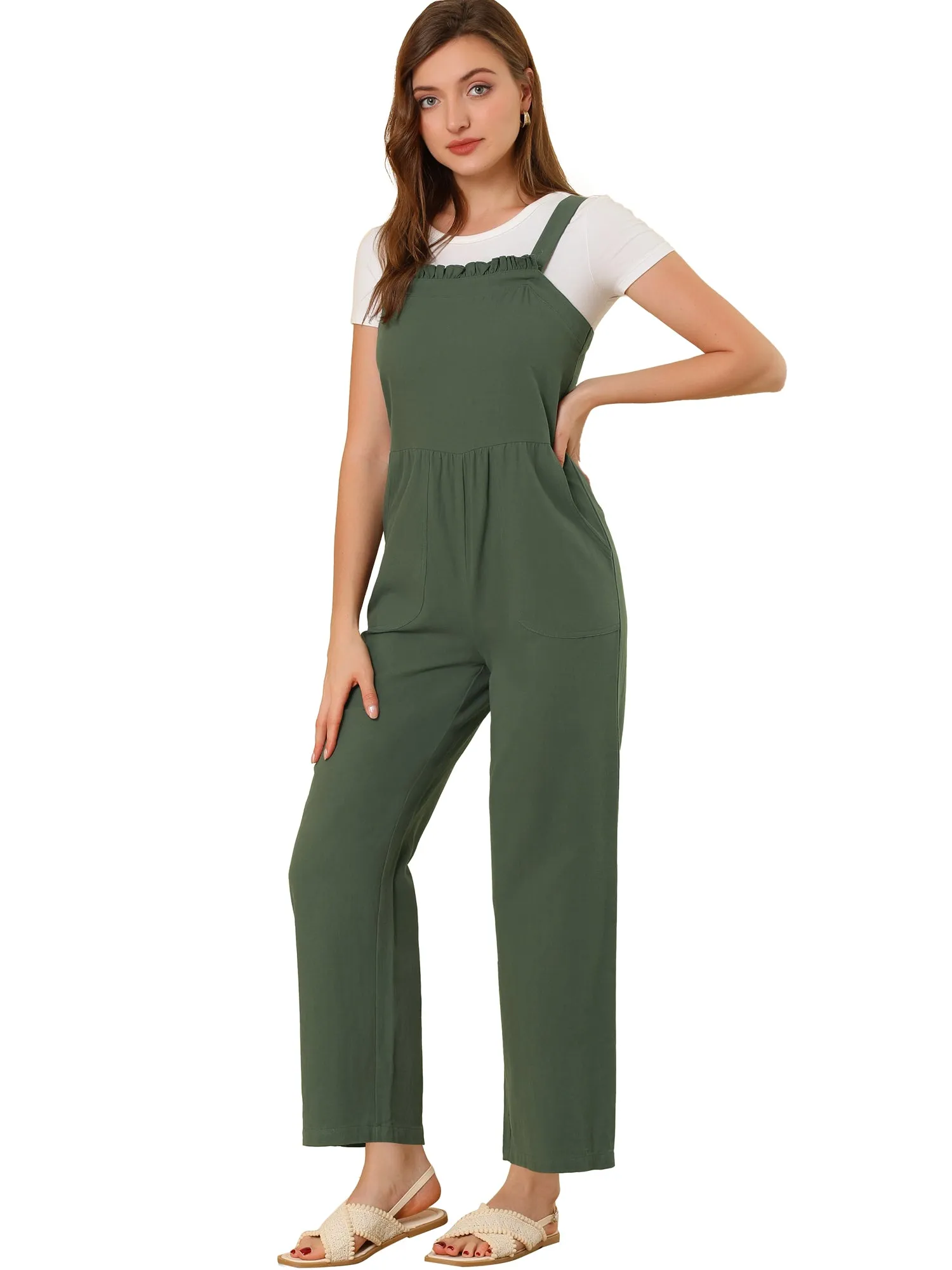 Cotton Casual Vintage Pockets Wide Leg Overalls Jumpsuit