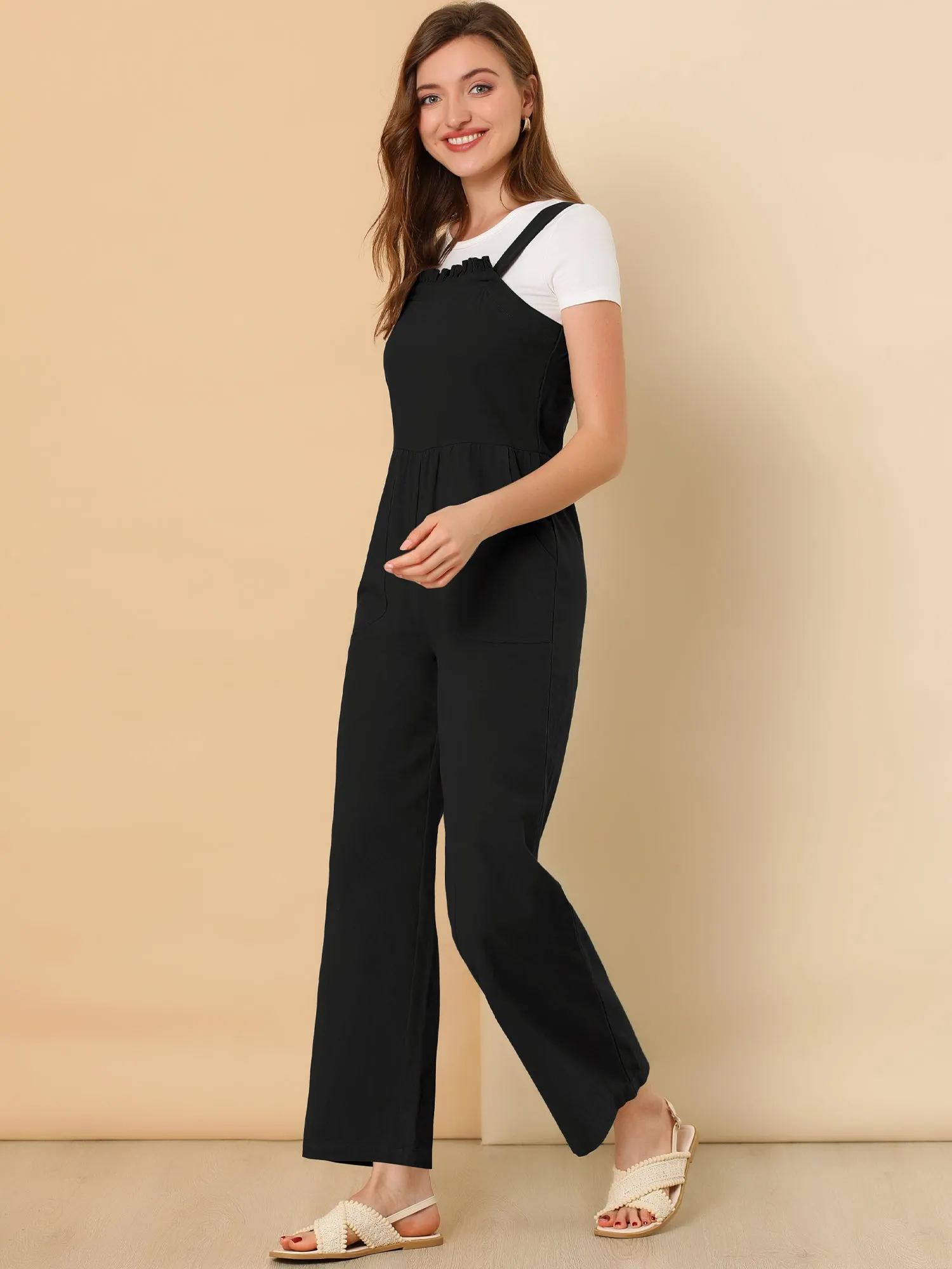 Cotton Casual Vintage Pockets Wide Leg Overalls Jumpsuit