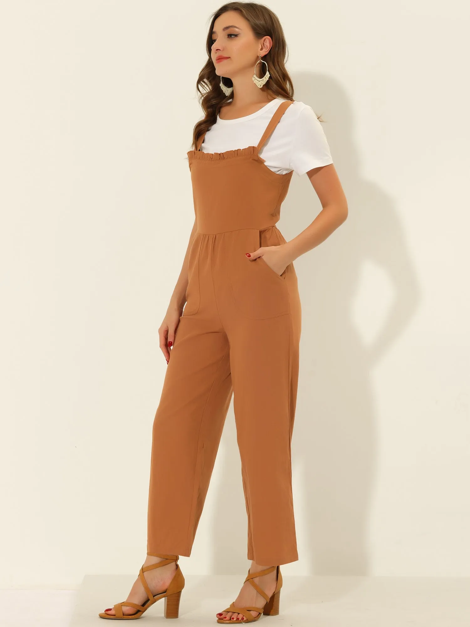 Cotton Casual Vintage Pockets Wide Leg Overalls Jumpsuit