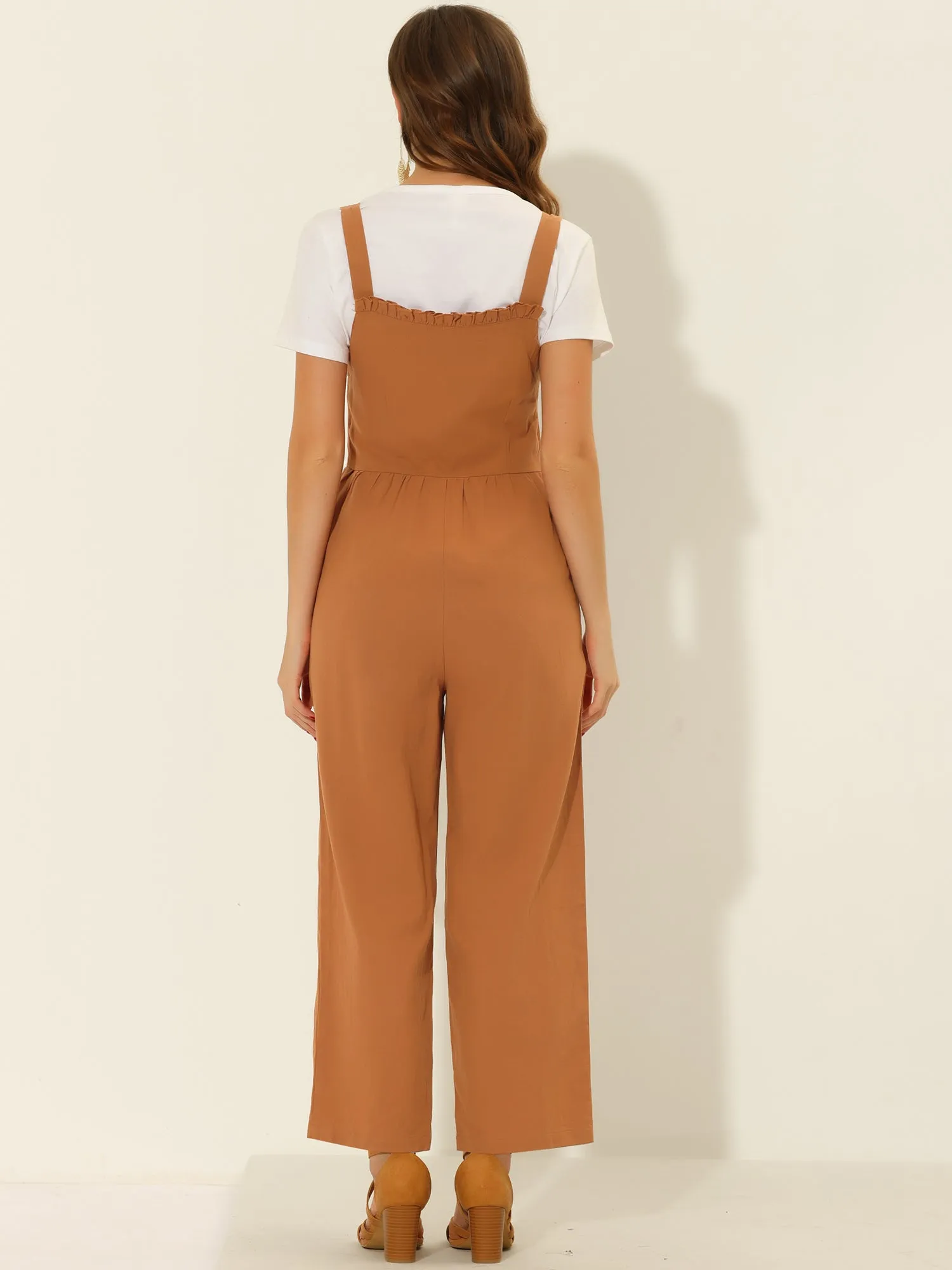 Cotton Casual Vintage Pockets Wide Leg Overalls Jumpsuit