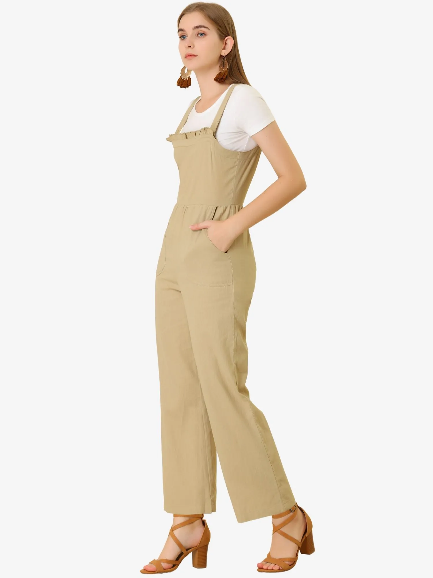 Cotton Casual Vintage Pockets Wide Leg Overalls Jumpsuit