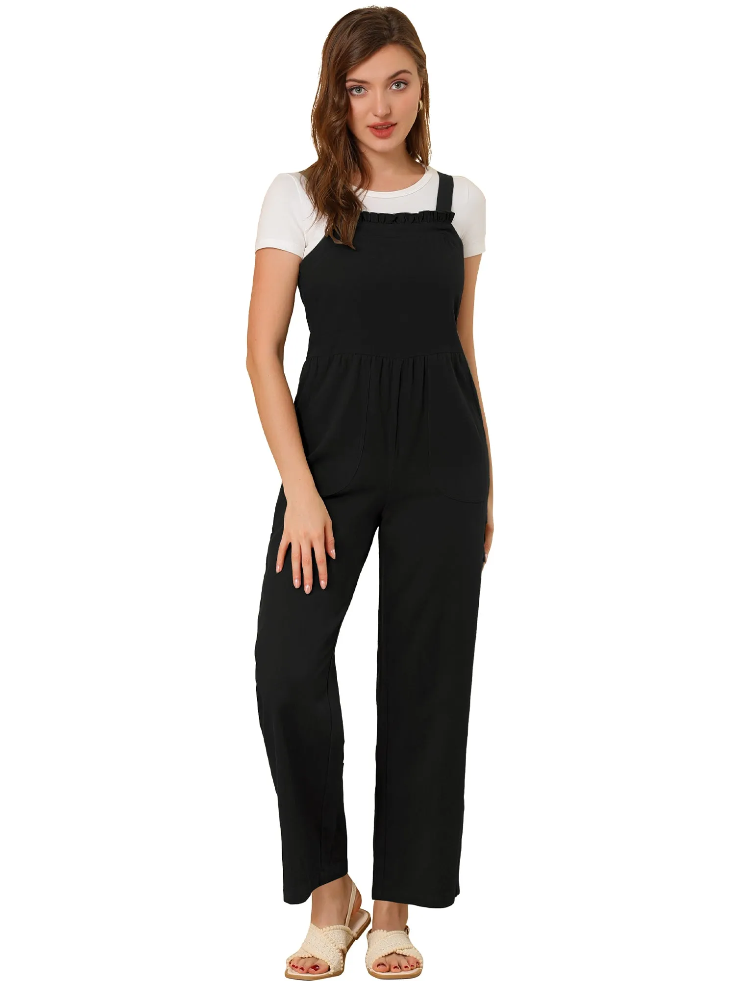 Cotton Casual Vintage Pockets Wide Leg Overalls Jumpsuit
