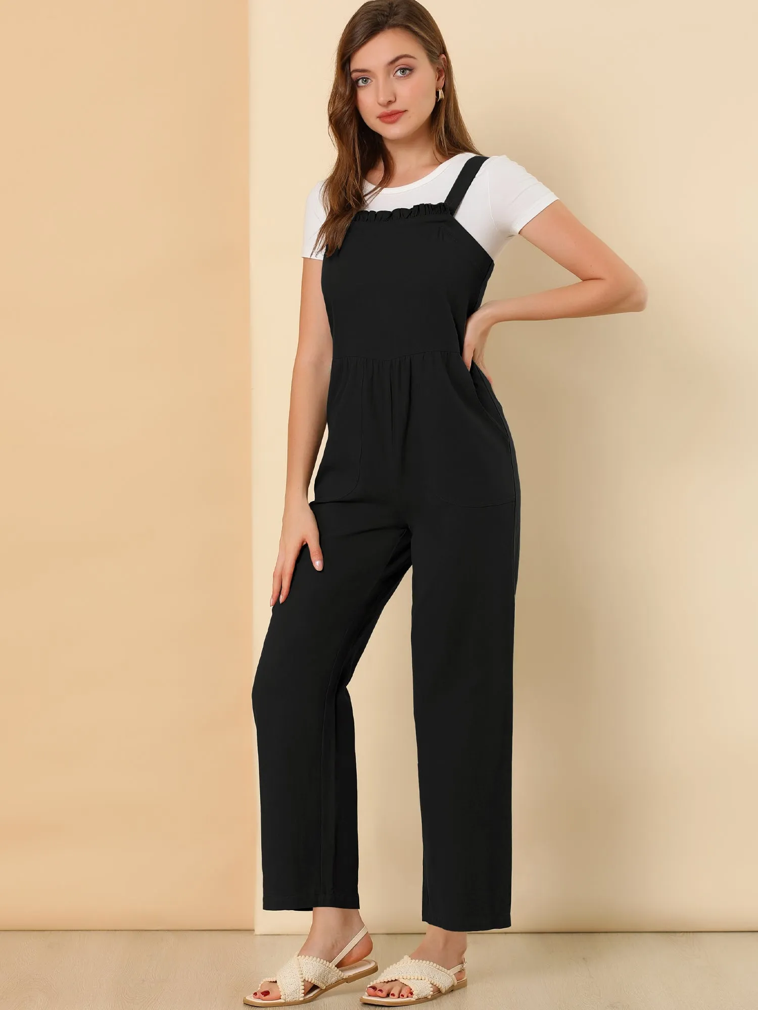 Cotton Casual Vintage Pockets Wide Leg Overalls Jumpsuit