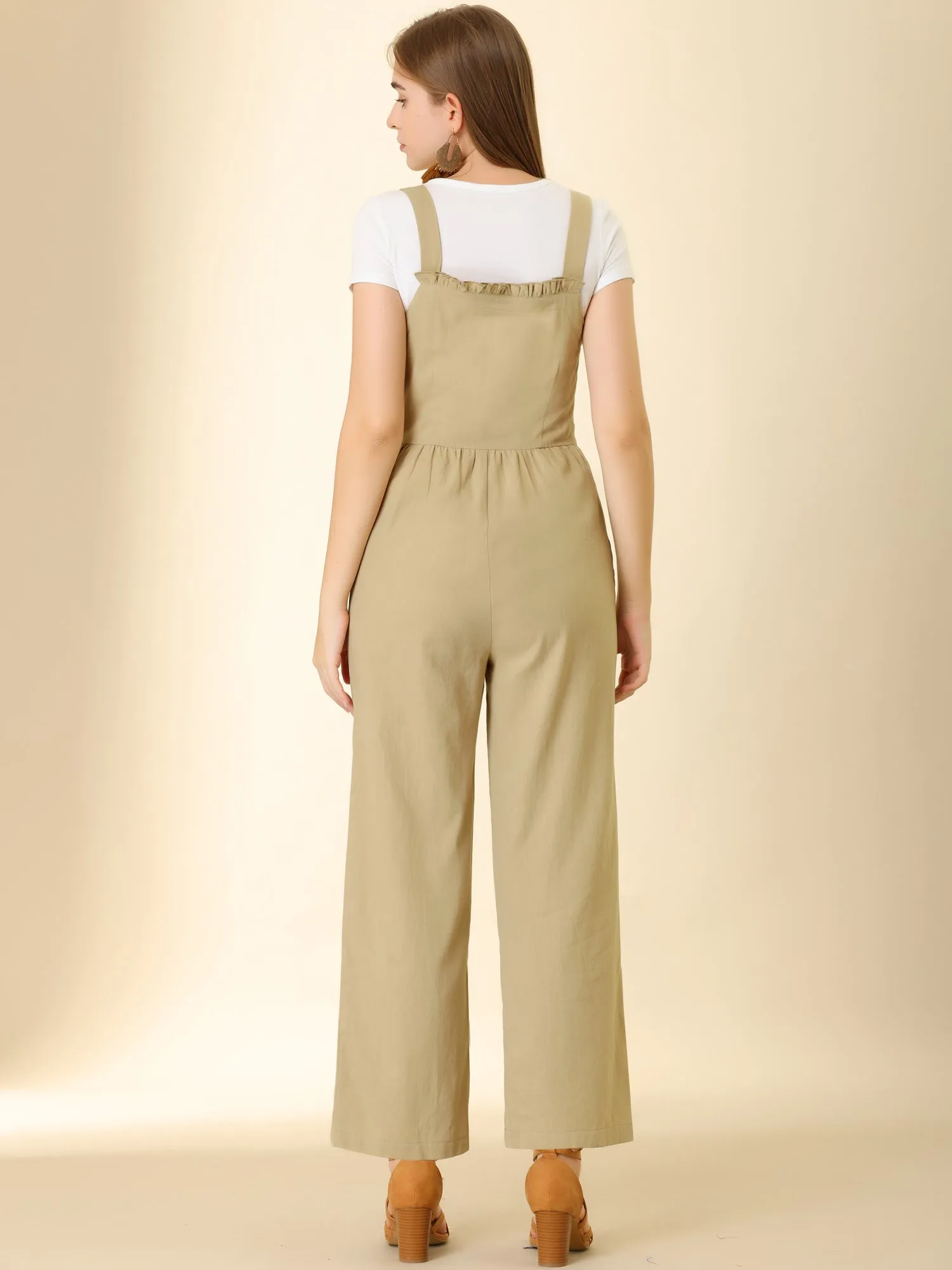 Cotton Casual Vintage Pockets Wide Leg Overalls Jumpsuit