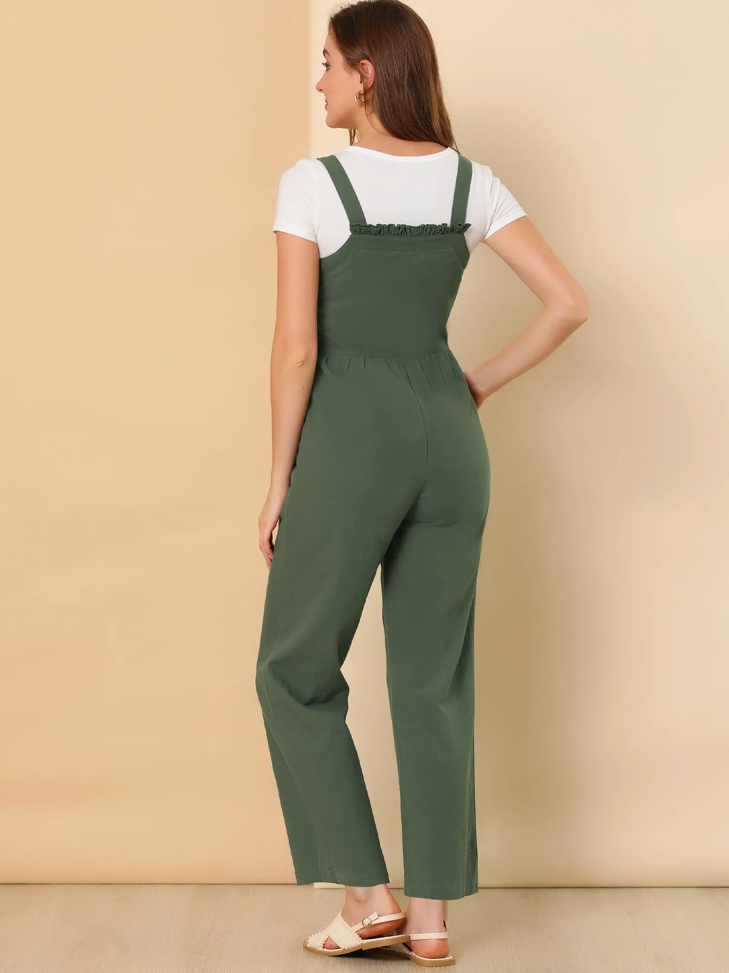 Cotton Casual Vintage Pockets Wide Leg Overalls Jumpsuit