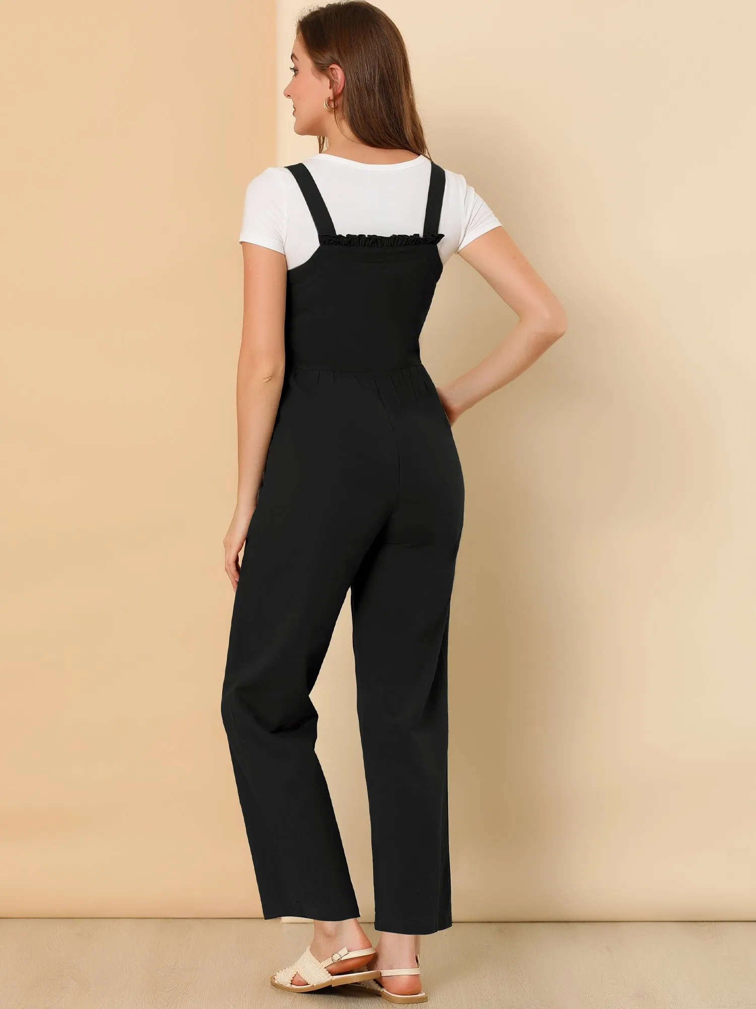 Cotton Casual Vintage Pockets Wide Leg Overalls Jumpsuit