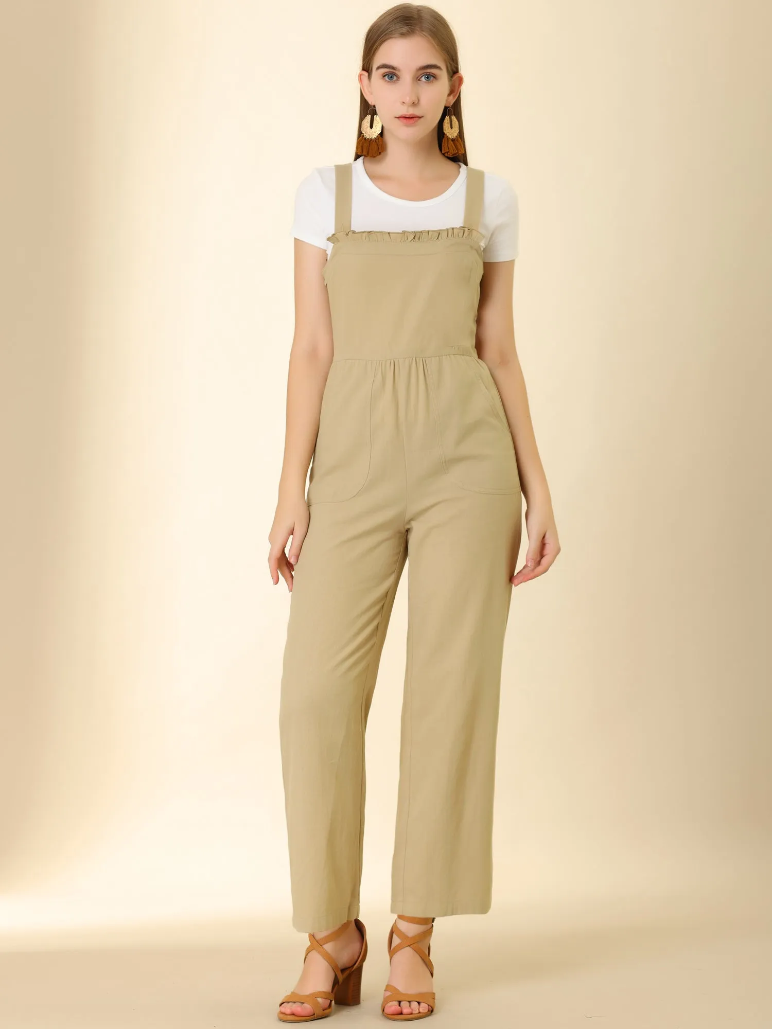 Cotton Casual Vintage Pockets Wide Leg Overalls Jumpsuit