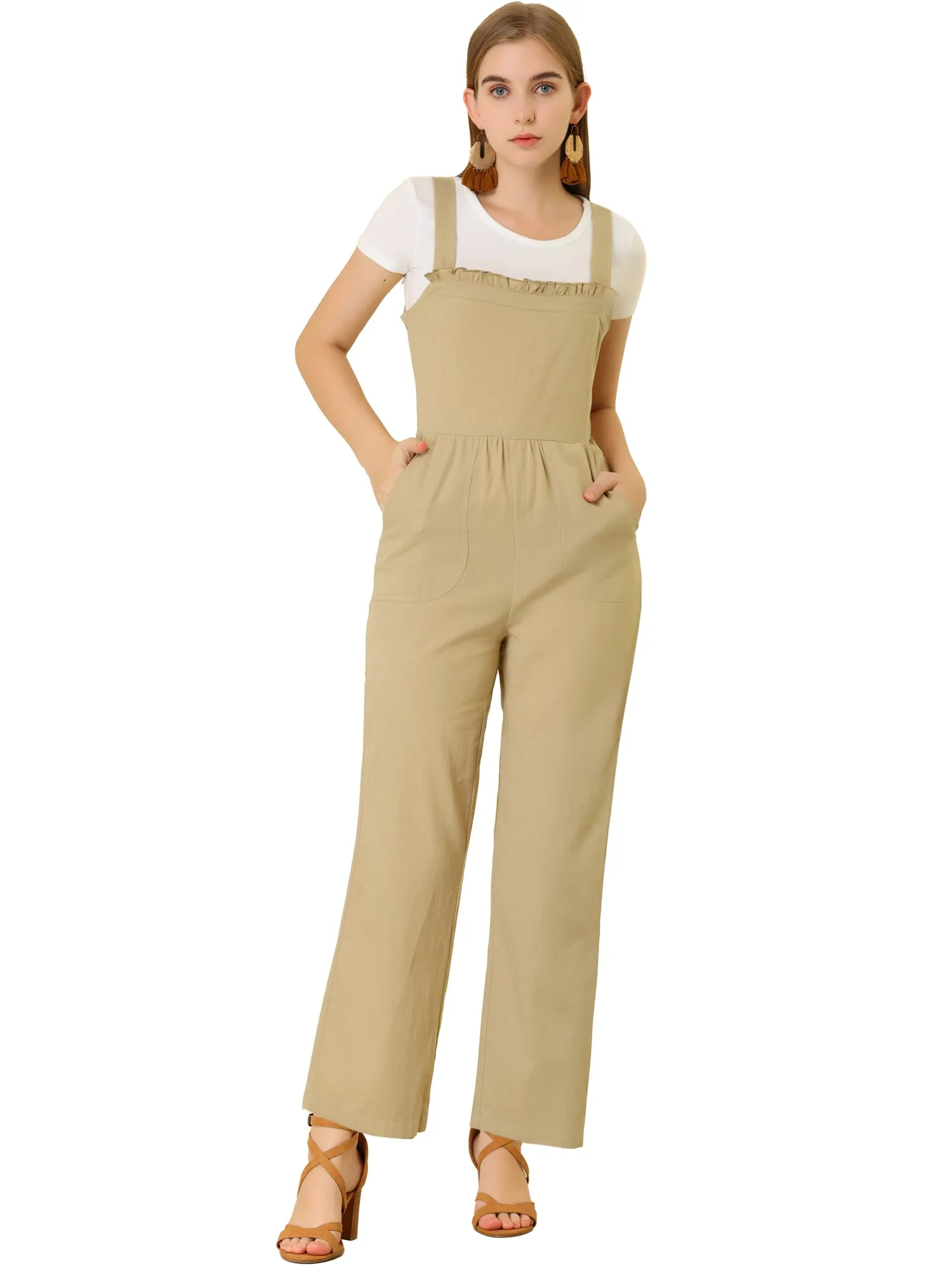 Cotton Casual Vintage Pockets Wide Leg Overalls Jumpsuit