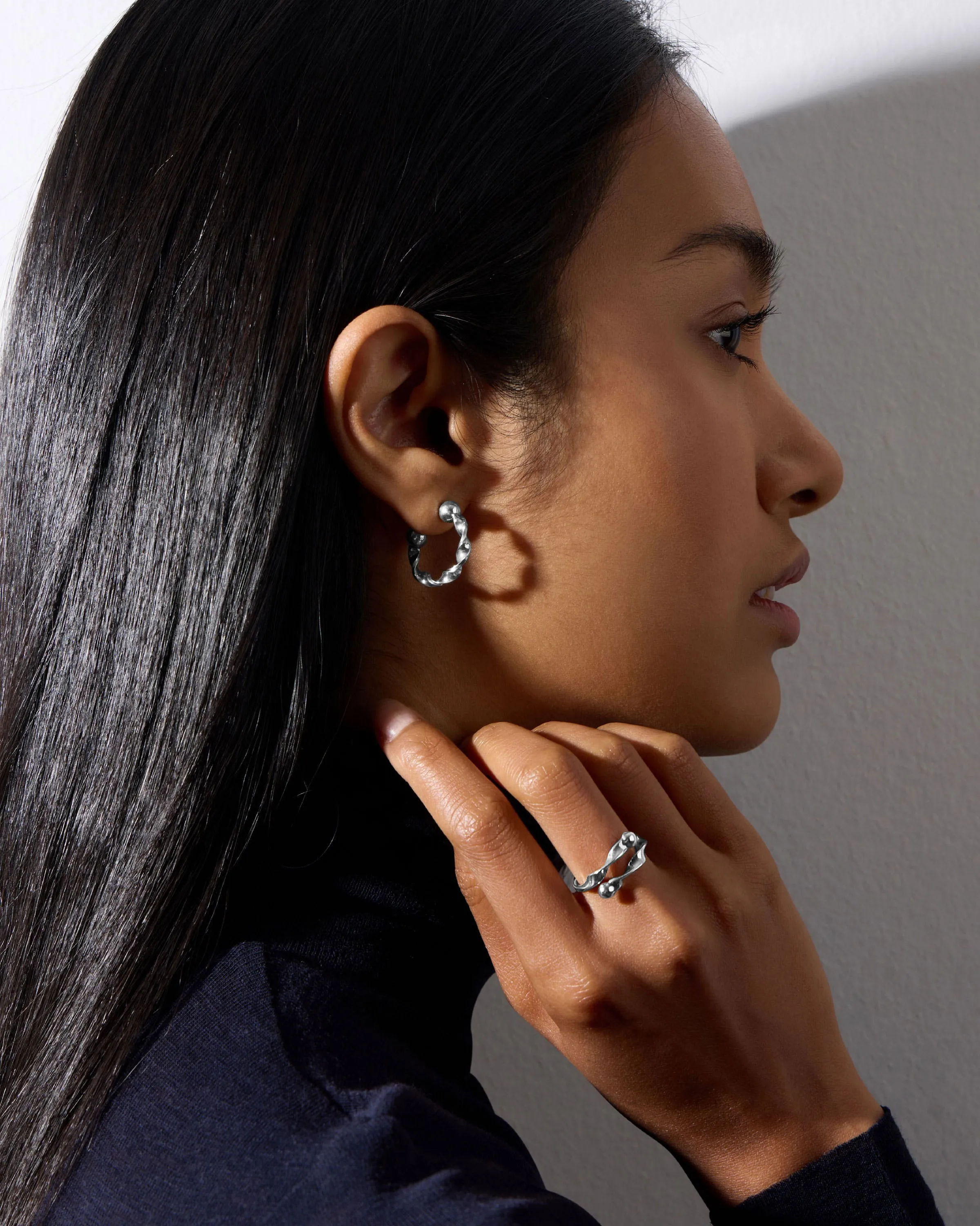 Crescent Twisted Hoop - Sterling Silver