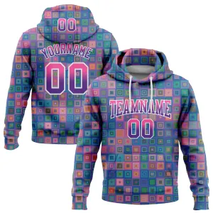 Custom Stitched Royal Pink-Purple 3D Pattern Design Geometric GradientSquare Shapes Sports Pullover Sweatshirt Hoodie