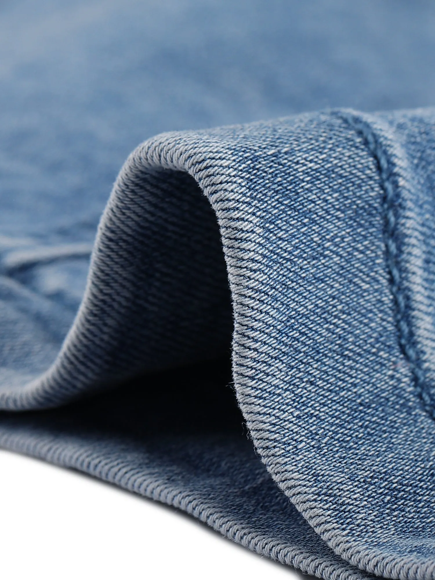 Denim 3/4 Sleeves Frayed Casual Collarless Cropped Jean Jacket