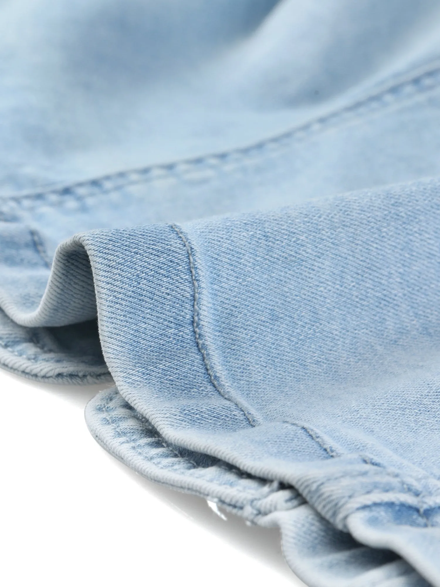 Denim 3/4 Sleeves Frayed Casual Collarless Cropped Jean Jacket