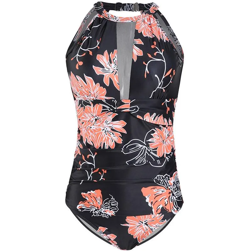 Explosive sexy print plus size one-piece swimsuit European and American swimsuit