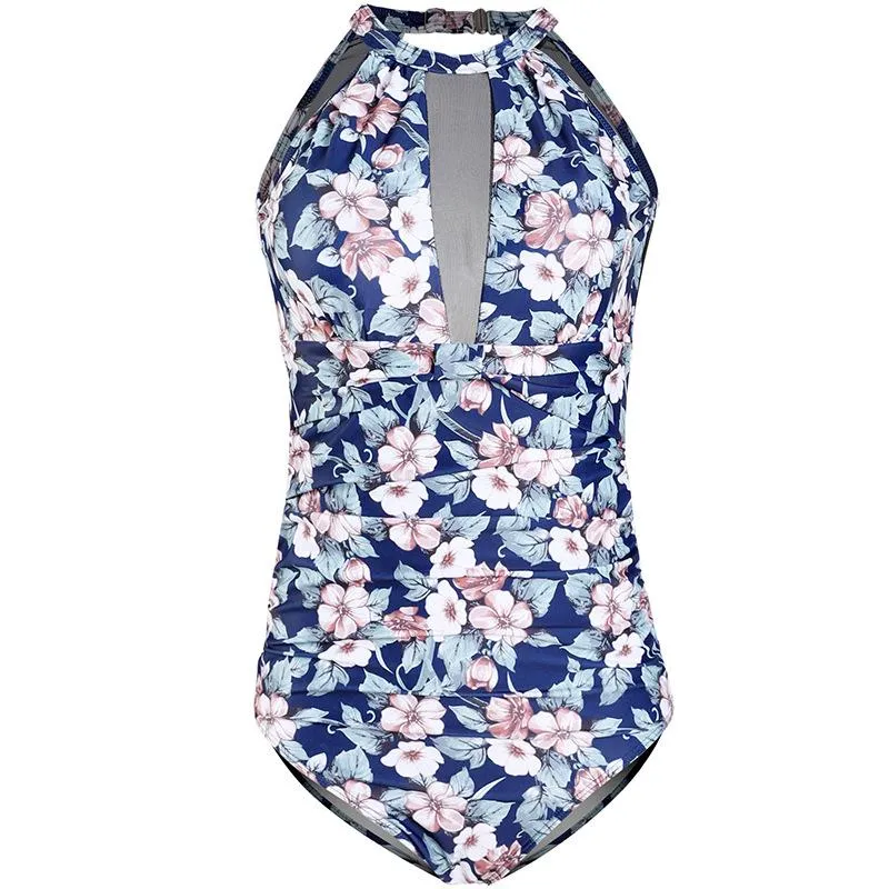 Explosive sexy print plus size one-piece swimsuit European and American swimsuit