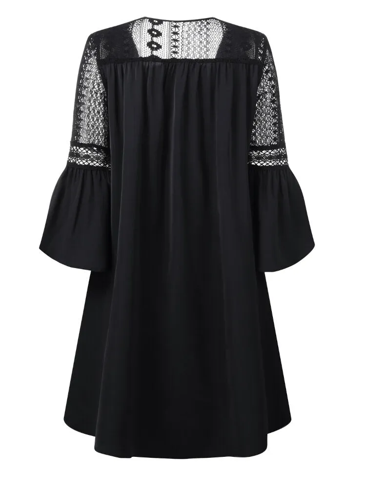 Lace Solid European Style Summer Holiday Loose Sexy Women Mini Dress