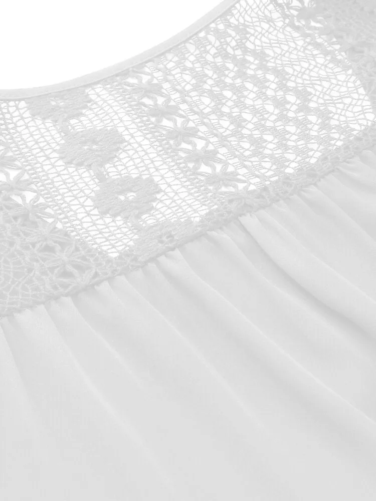 Lace Solid European Style Summer Holiday Loose Sexy Women Mini Dress