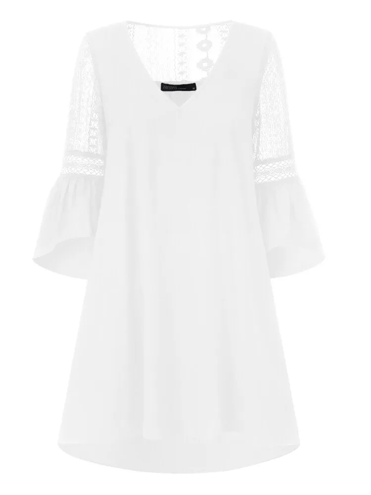 Lace Solid European Style Summer Holiday Loose Sexy Women Mini Dress