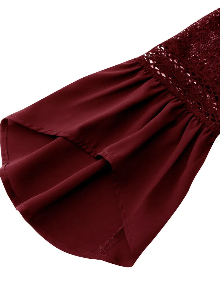 Lace Solid European Style Summer Holiday Loose Sexy Women Mini Dress