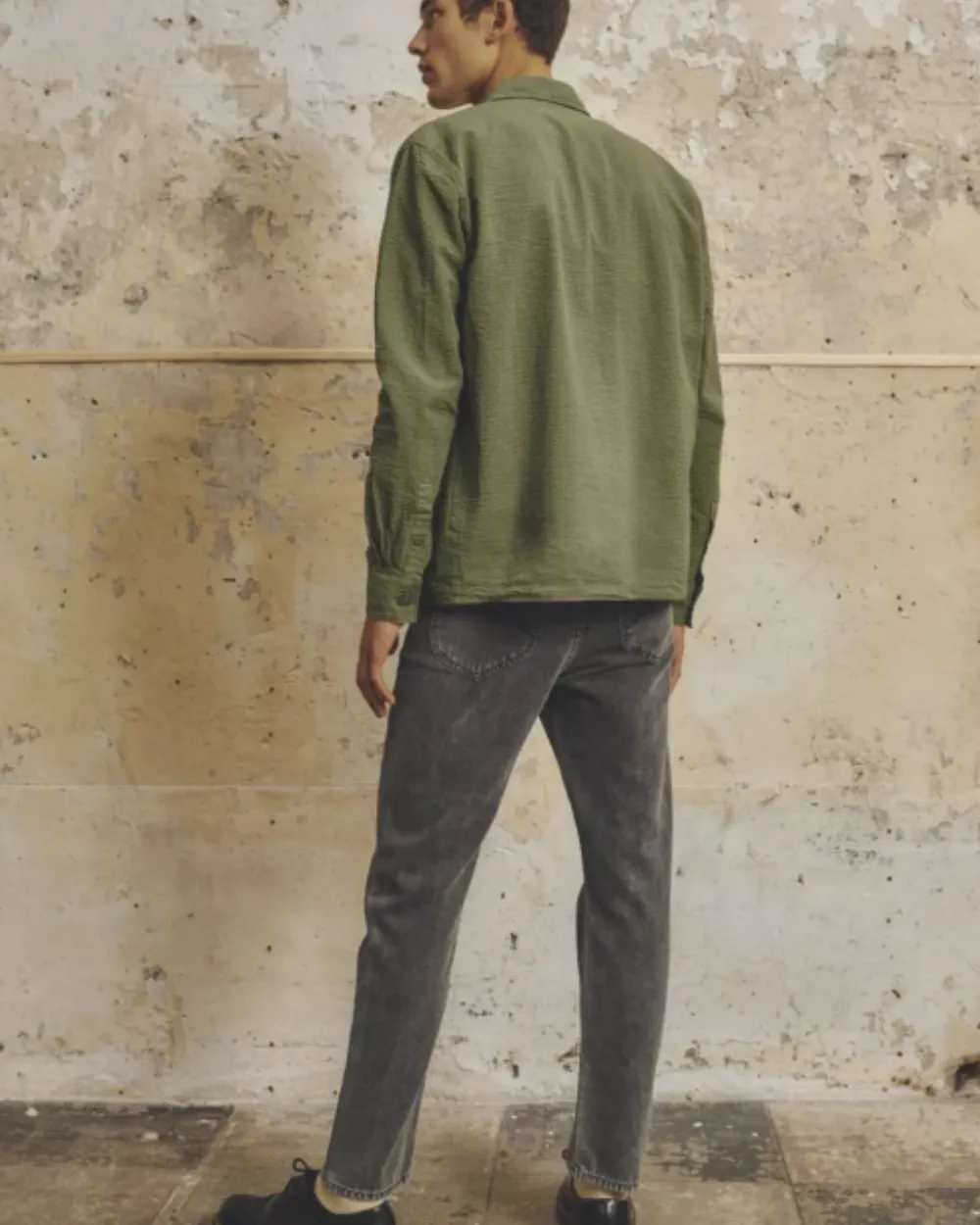 Le Mont St Michel Coban Seersucker Overshirt - Khaki
