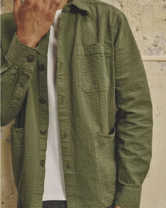 Le Mont St Michel Coban Seersucker Overshirt - Khaki