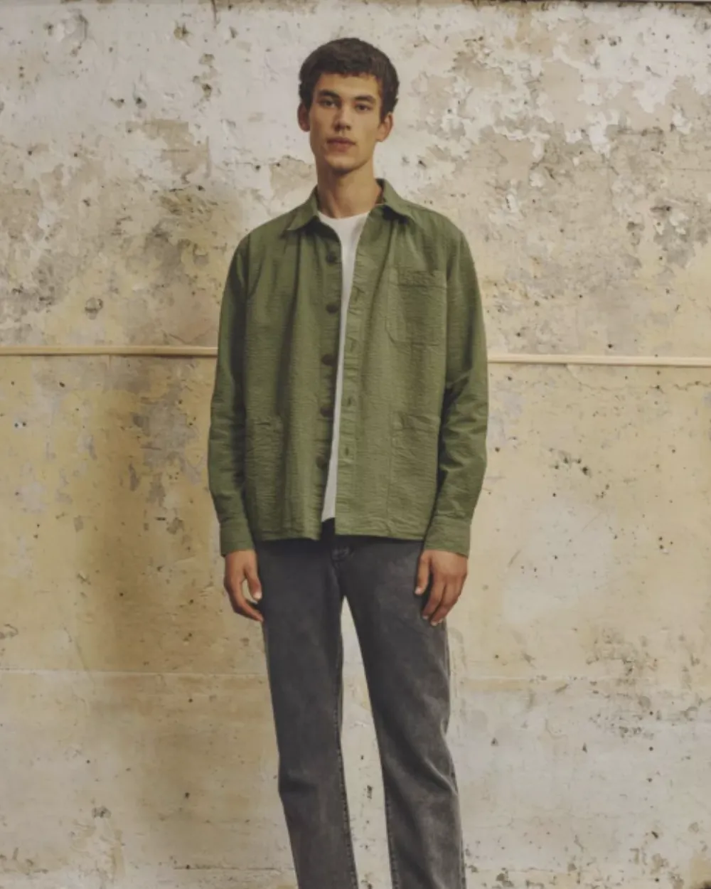 Le Mont St Michel Coban Seersucker Overshirt - Khaki
