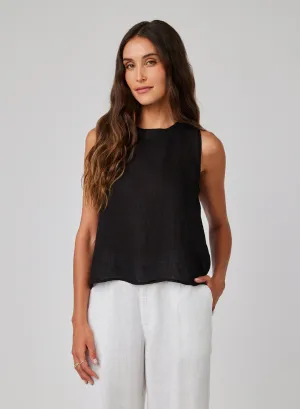 Linen Sleeveless Button Back Top - Black
