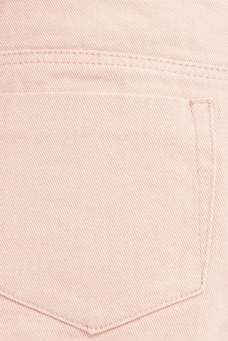 Pink Cargo Denim Shorts Low Rise