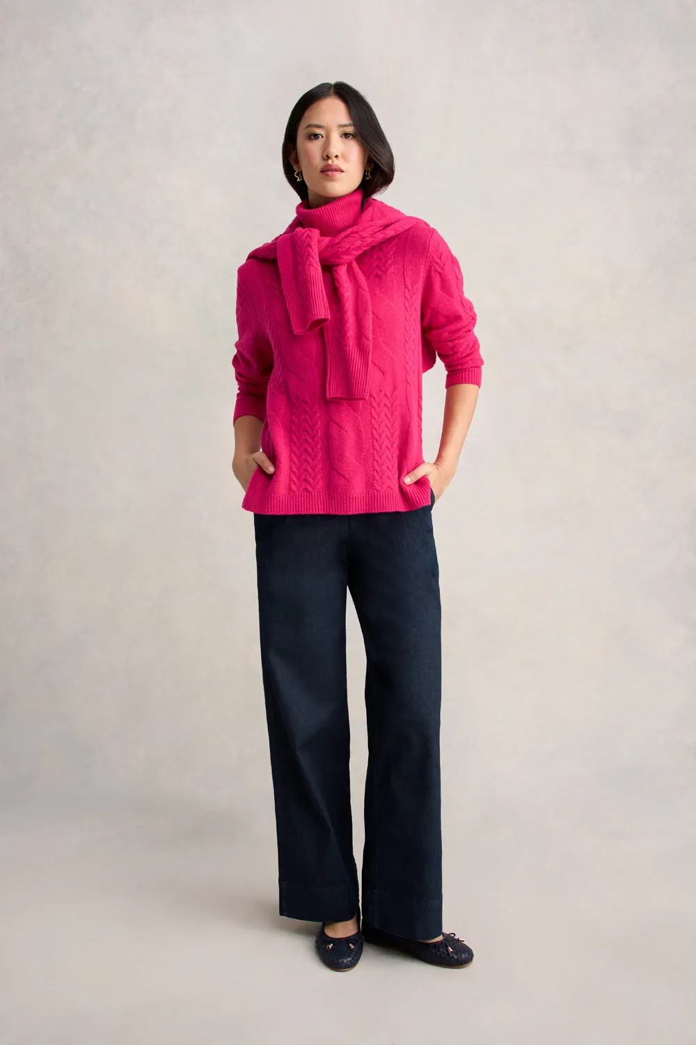 Roll Neck Cable Knit - Hot Pink