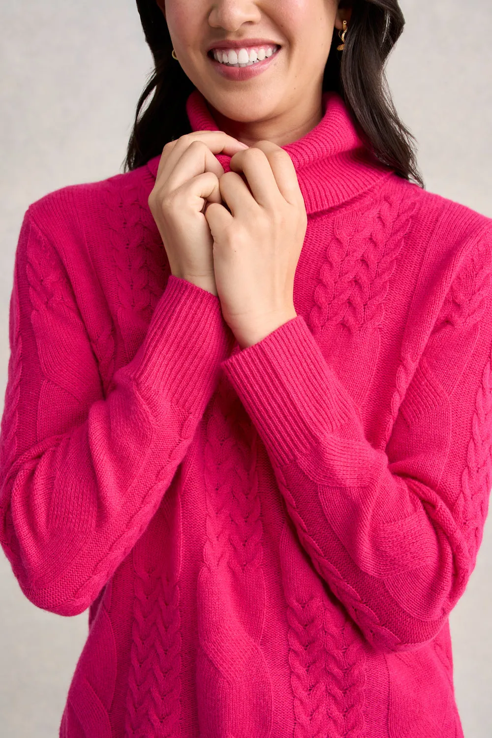 Roll Neck Cable Knit - Hot Pink