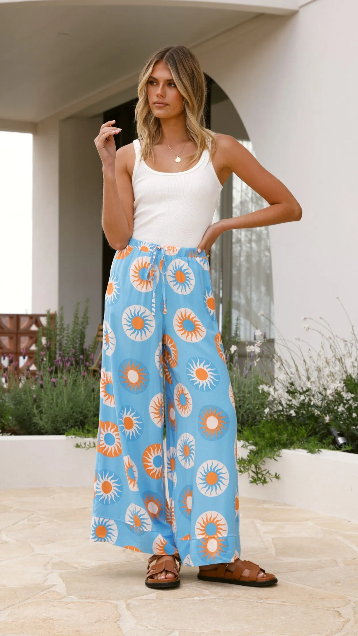 Sabin Pants - Blue / Orange Sun
