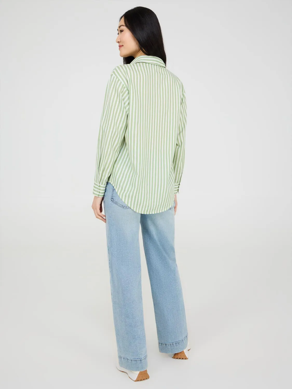 Striped Button-Front Linen Blend Blouse