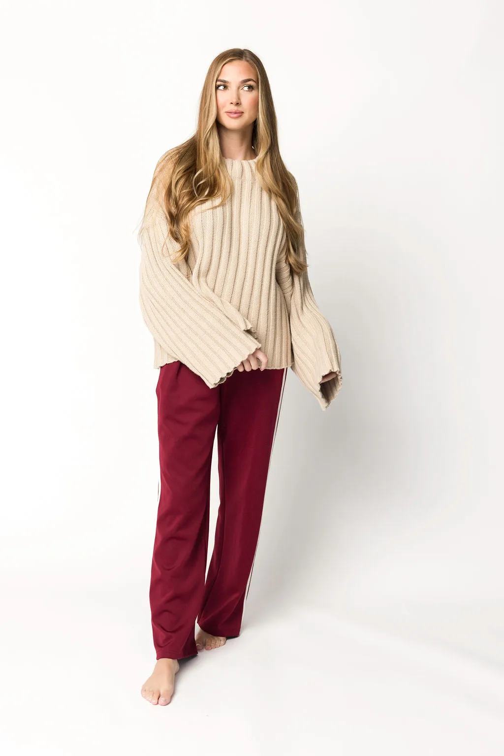 Sue Wide Leg Track Pants in Burgundy