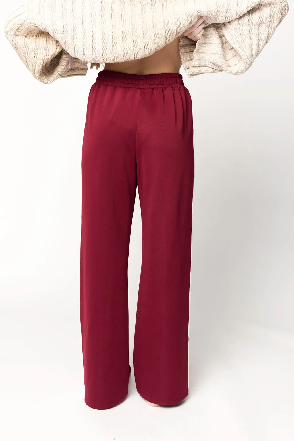 Sue Wide Leg Track Pants in Burgundy
