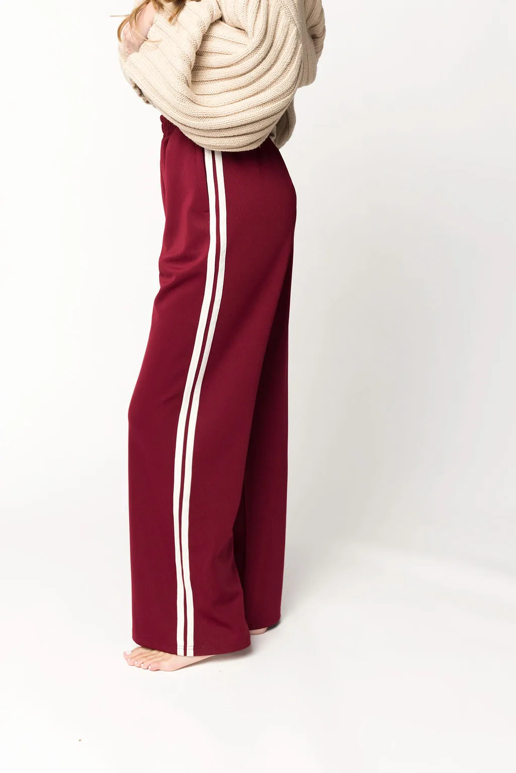 Sue Wide Leg Track Pants in Burgundy