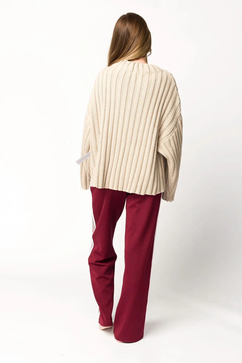 Sue Wide Leg Track Pants in Burgundy